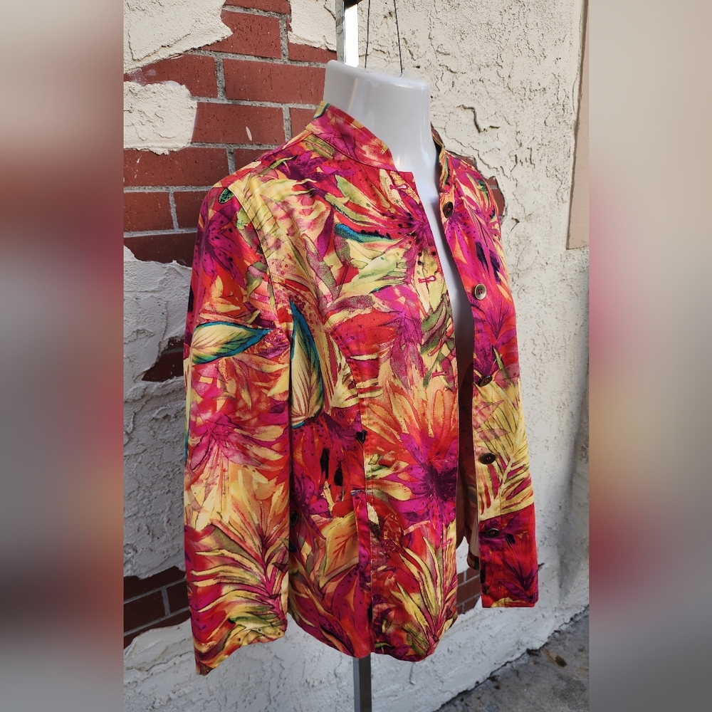 2 ( Large ) women Additions CHICO'S Cotton button long sleeve jacket floral
